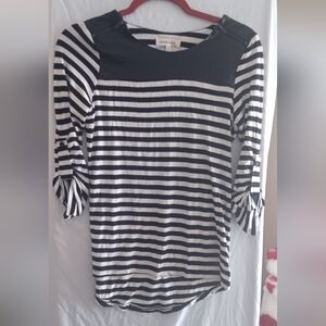 Monteau Black and White Striped Long Sleeve Top